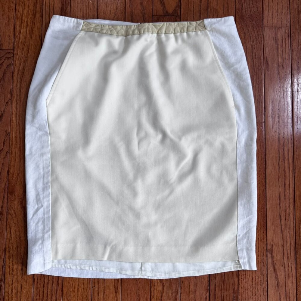 J Brand Cream Linen Cupro Mini Skirt Leather Waist Trim Pockets Size 4